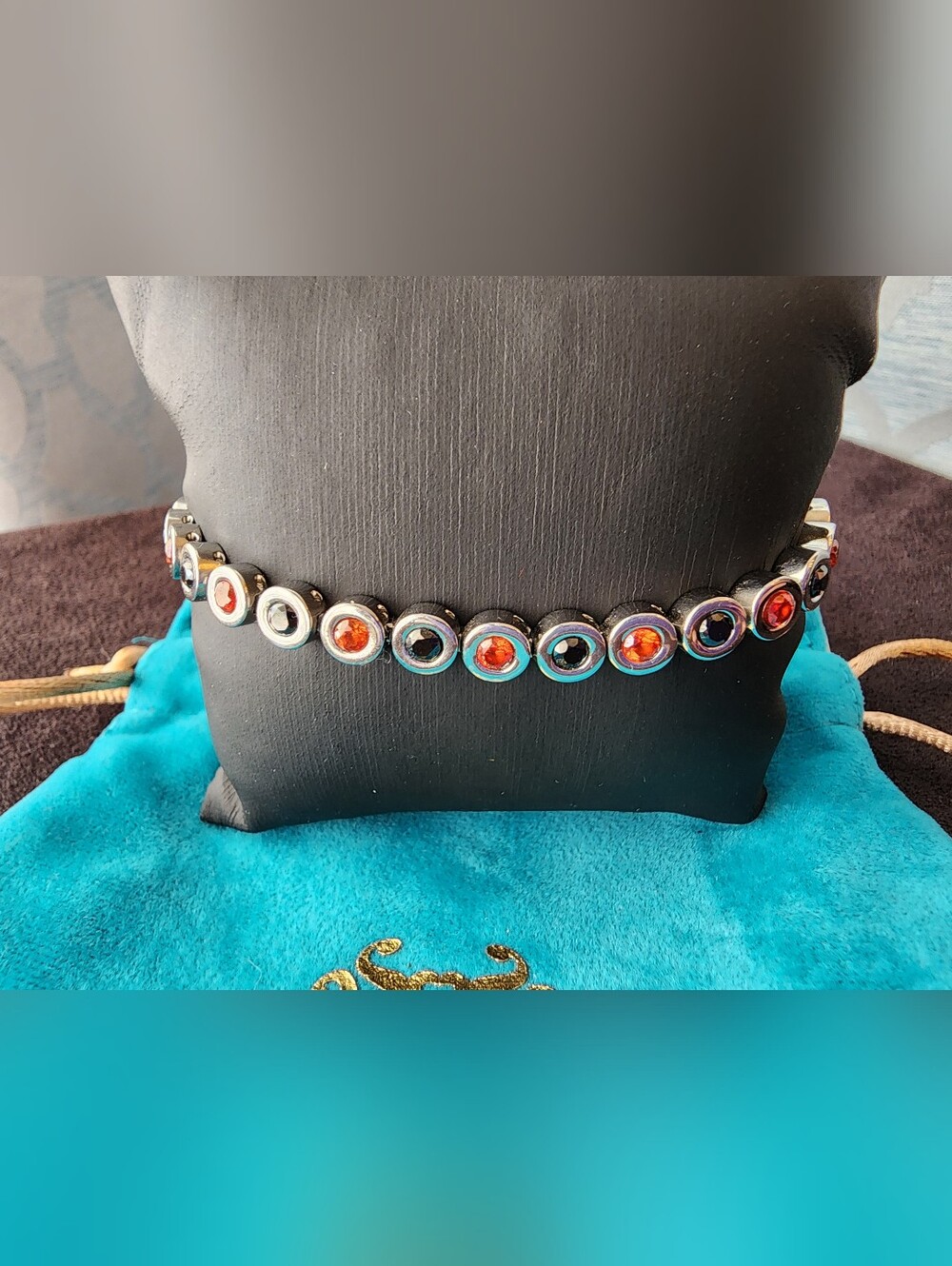 Rustic Cuff Silver Orange & Black OSU Crystal Link Bracelet